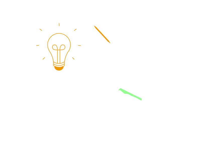 Illustratie persoon geeft presentatie. Op de achtergrond staat een flip-over met een ideeënlamp.